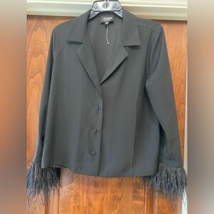 J. Crew Collection feather-trim shirt in drapey crepe shirt in black Sz S.